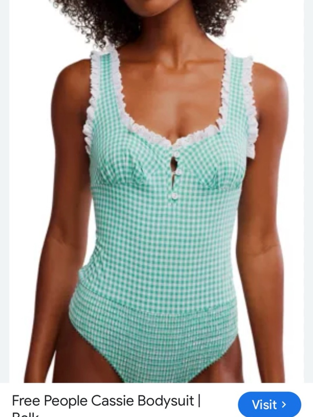 Free People Cassie Gingham Bodysuit Green Lace Trim Small NWOT - Picture 3 of 5